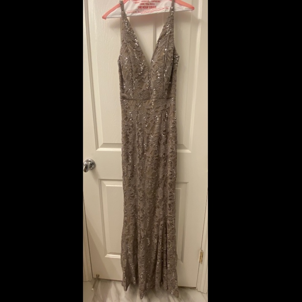 Gray Sequin Lace Gown